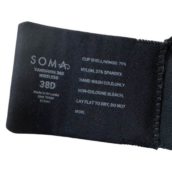 Soma Bra 38D Vanishing 360 Wireless Black Smoothing Stretch Comfort Seamless - Picture 2 of 6